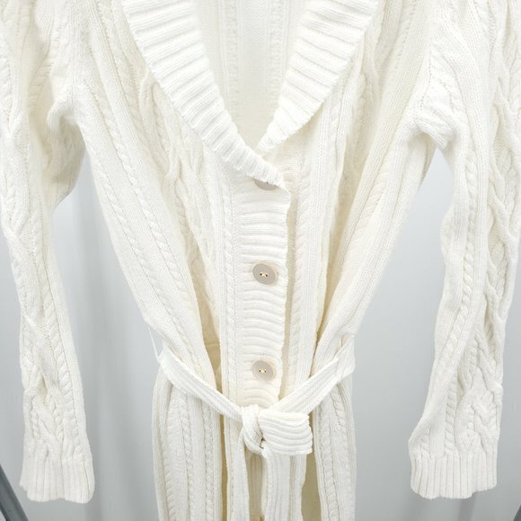 Jones New York Cotton-Blend Belted Long Line Cable Knit Sweater L White/Cream - Picture 8 of 16